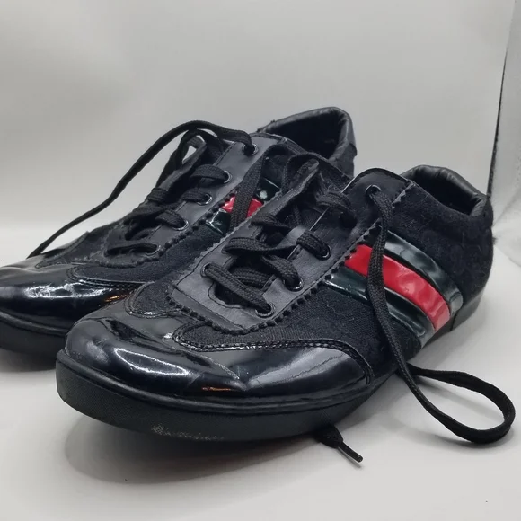 Gucci | Shoes | Gucci Tennis Sneakers Black With Red Stripe  display picture 1